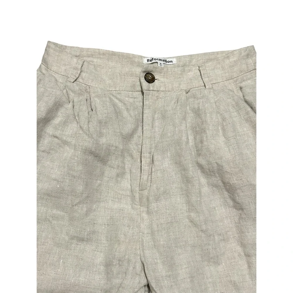 Reformation Mason Linen Wide Leg Pants 6 Oatmeal High Rise Pleated 100% Linen